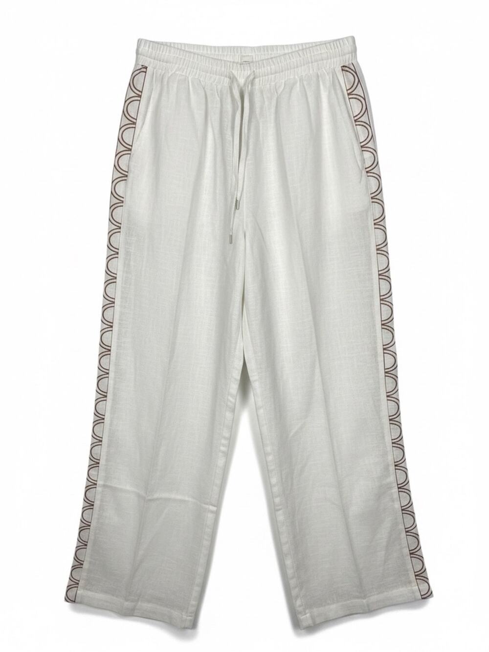 White Fox The Day I Left Embroidered Wide Leg Pants Size Large NEW